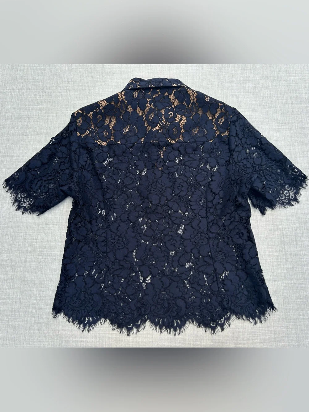 Michael Kors Collection Midnight Scalloped Lace Short Sleeve Shirt Top Blouse XS